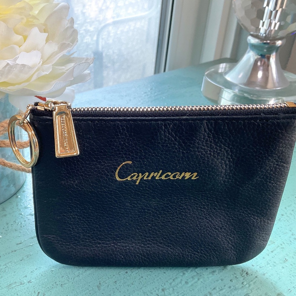 Rebecca Minkoff Black Pebbled Leather Zodiac  Keyring Pouch Wallet  “Like New”